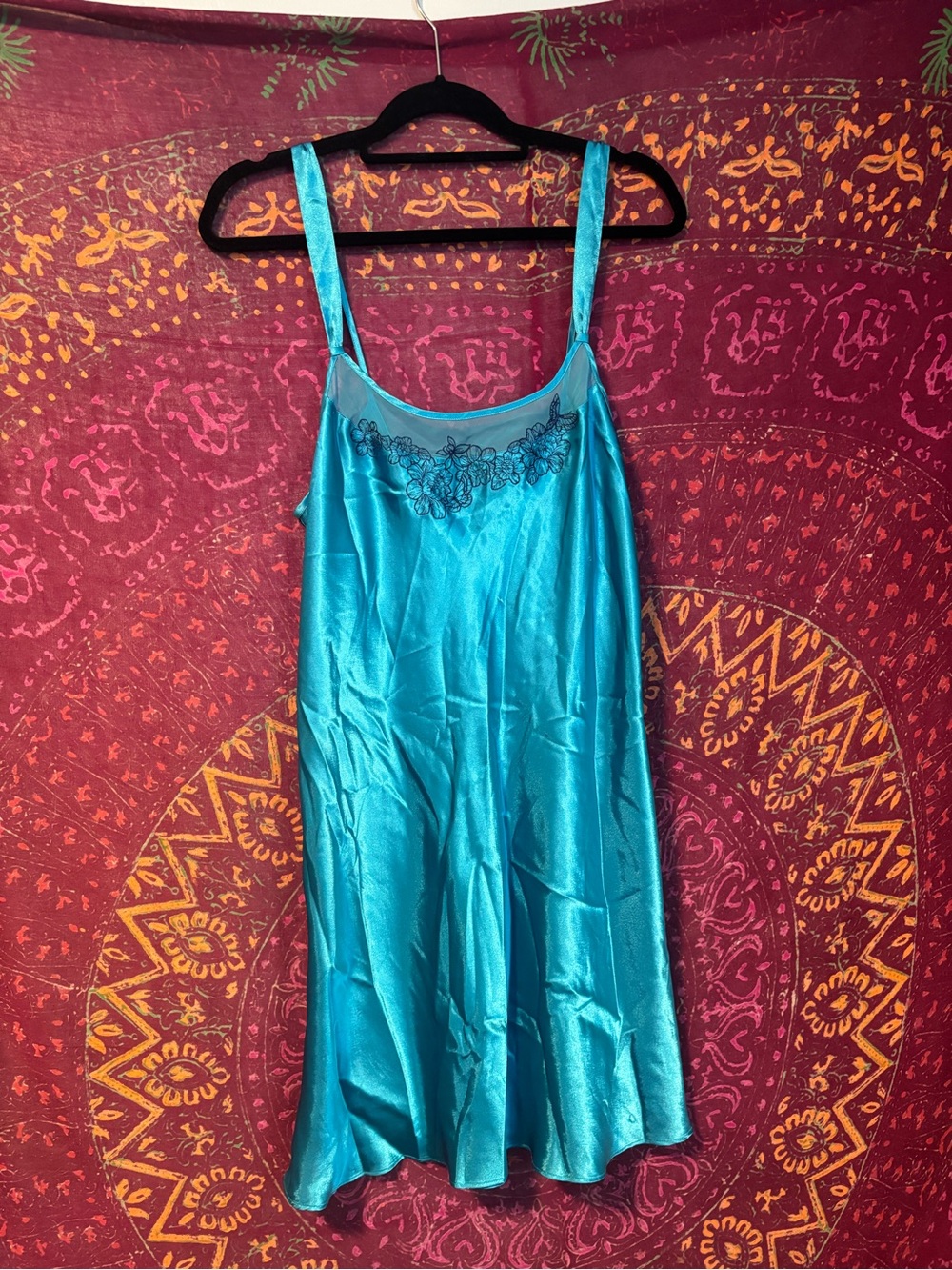 Morgan Taylor Teal Satin Lace-Trim Chemise